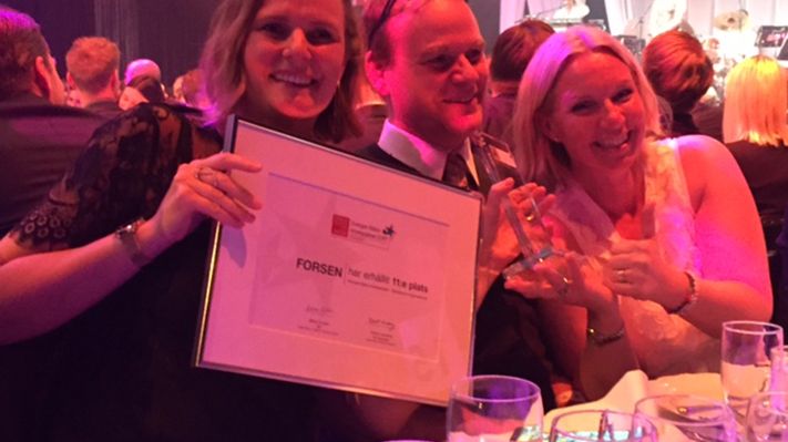 Cajsa Lindgårdh (marknad), Kenneth Eriksson (gruppchef och projektledare) och Caroline Redare (HR) på GPTW-galan.
