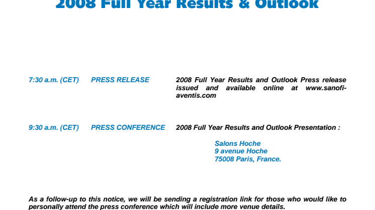 sanofi-aventis 2008 Full-Year Results & Outlook 11 February 2009