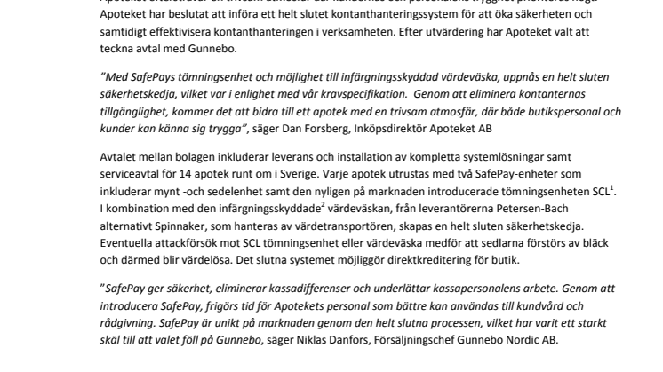 Gunnebo säkrar Apotekets butiker med SafePay™ för sluten kontanthantering