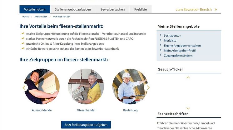 fliesen-stellenmarkt.de: Neue Jobbörse für die Fliesenbranche