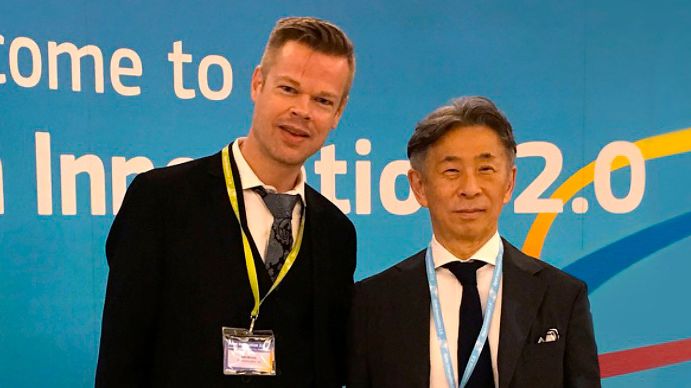 Noboru Konno leder den japanska delegation som kommer till Lund den 3 oktober för att hitta goda exempel till det japanska innovationssystemet. På bilden tillsamman med Lunds platsvarumärkesstrateg Karl McFaul. Bilden är fri att använda.