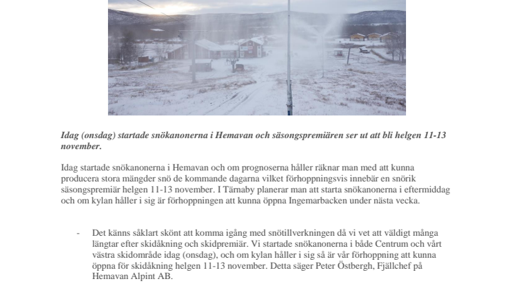 Snökanonerna igång i Hemavan