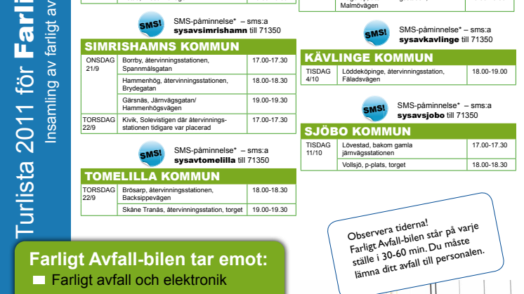 Turlista Farligt Avfall-bilen