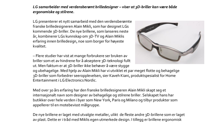 LG lanserer 3D-briller med Alain Mikli-design på CES 