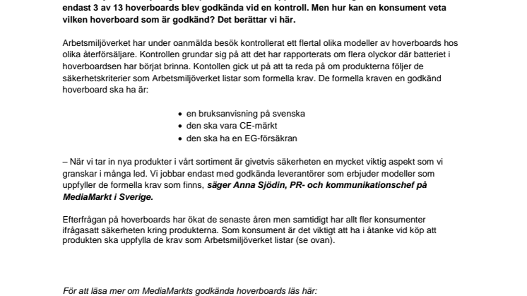 Endast godkända hoverboards hos MediaMarkt