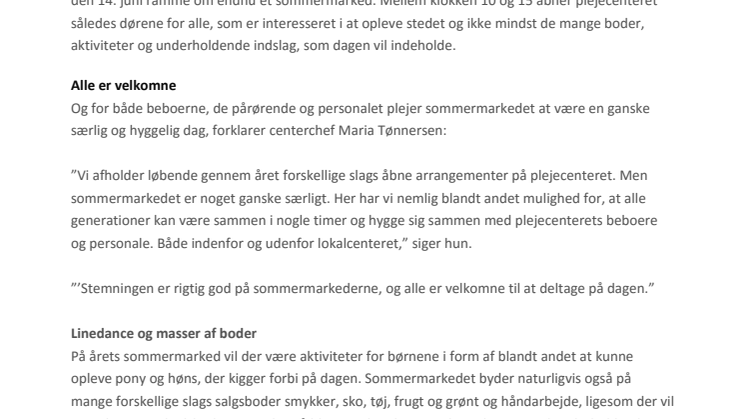 Kom til sommermarked på Lokalcenter Bøgeskovhus 