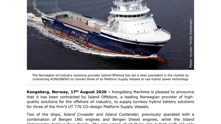 Island Offshore secures a lean, clean future for its PSVs with hybrid power vessel conversions via KONGSBERG