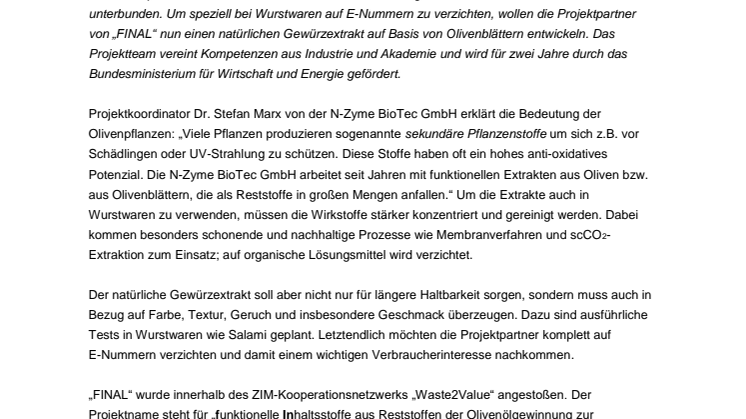 Es geht um die Wurst: Olivenextrakte statt E-Nummern