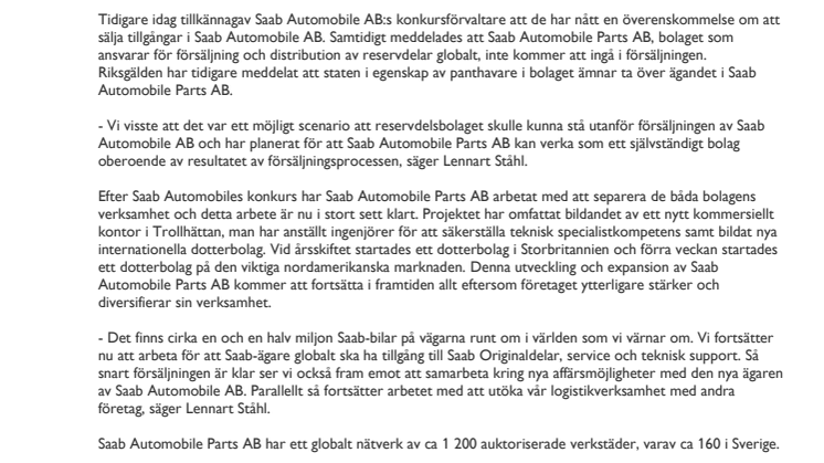 Parts AB fortsätter som självständigt bolag