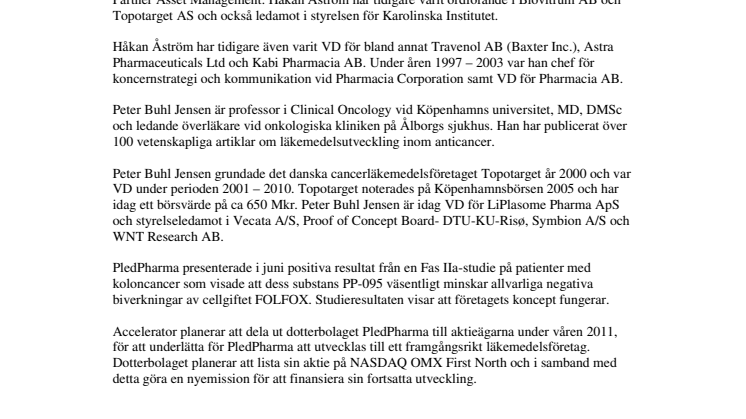 Håkan Åström och Peter Buhl Jensen till PledPharmas styrelse 