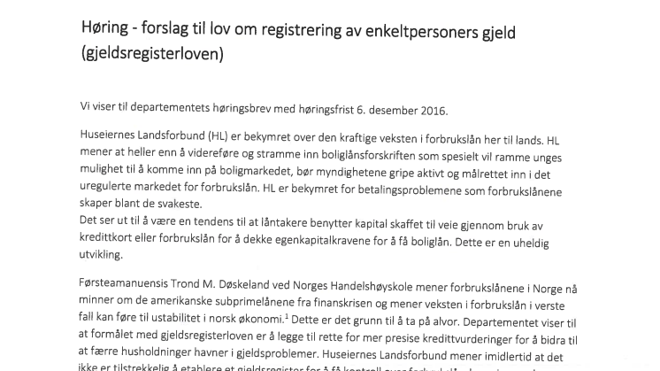 Forslag til lov om registrering av enkeltpersoners gjeld