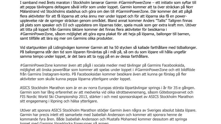 Garmin® lanserar #GarminPowerZone och sponsrar ASICS Stockholm Marathon 2013