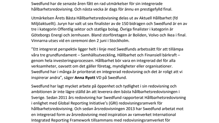 Swedfund i final om bästa redovisning av hållbarhet