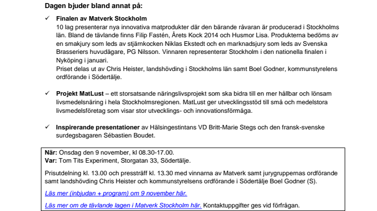 Påminnelse: Finalen av Matverk Stockholm