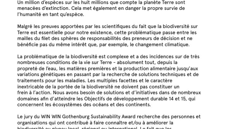 Thème du WIN WIN Award 2020 – Biodiversité