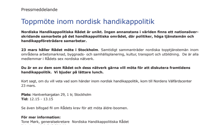 Toppmöte inom nordisk handikappolitik