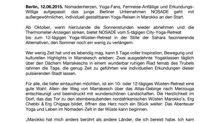 Minztee, Meditation und Sonnengruß zum Ruf des Muezzin: NOSADE geht mit individuellen Yoga-Reisen in Marokko an den Start