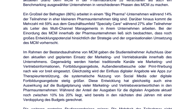 Homburg & Partner-Studie über den Status Quo des Multi-Channel Managements in der Pharmaindustrie
