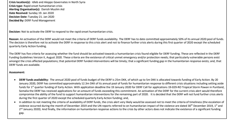 20-001-RO Idleb crisis in Syria_Crisis Alert (Fund Not Activated)