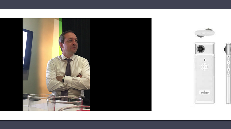 Left: Screenshot of the video one of our media training participants recorded surreptitiously; right: the Fujitsu NX600 camera as displayed in the Cathay Pacific duty free catalogue