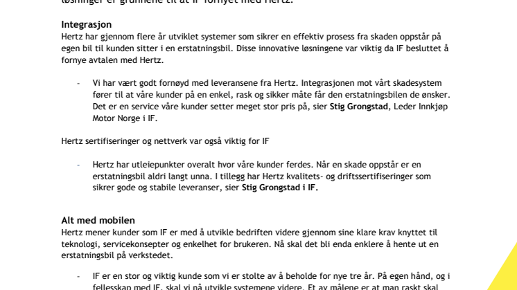 IF skadeforsikring valgte Hertz Bilutleie.