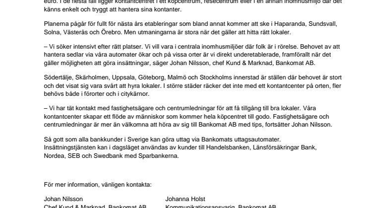 Kontantcenter öppnas över hela Sverige