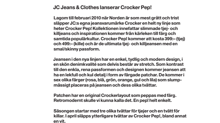 JC Jeans & Clothes lanserar Crocker Pep!