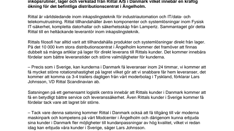 Rittal satsar på nordiskt logistik centra i Ängelholm