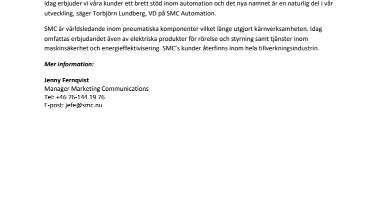 SMC Pneumatics blir SMC Automation