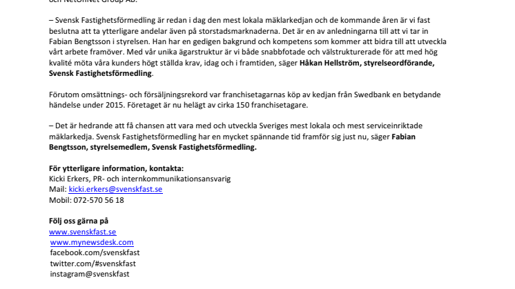 Fabian Bengtsson till Svensk Fastighetsförmedlings styrelse 