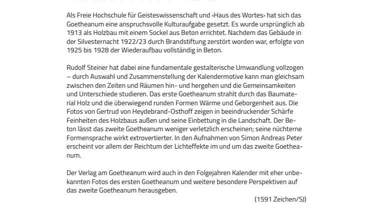Verlag am Goetheanum: Goetheanum-Kalender neu im Angebot