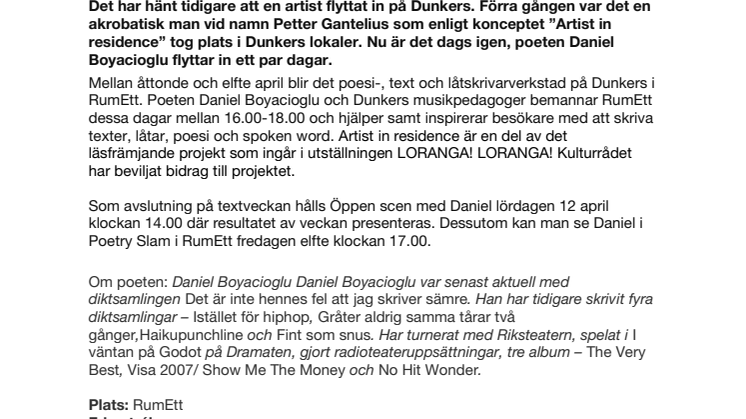 En jourhavande poet flyttar in på Dunkers kulturhus i Helsingborg