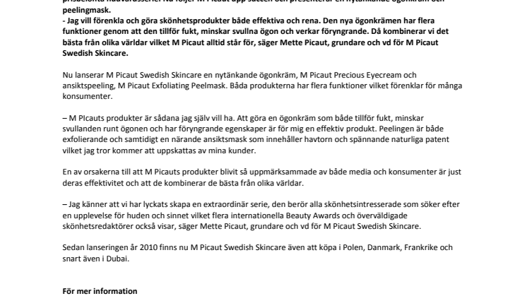 M Picaut lanserar nytänkande ögonkräm och peelingmask