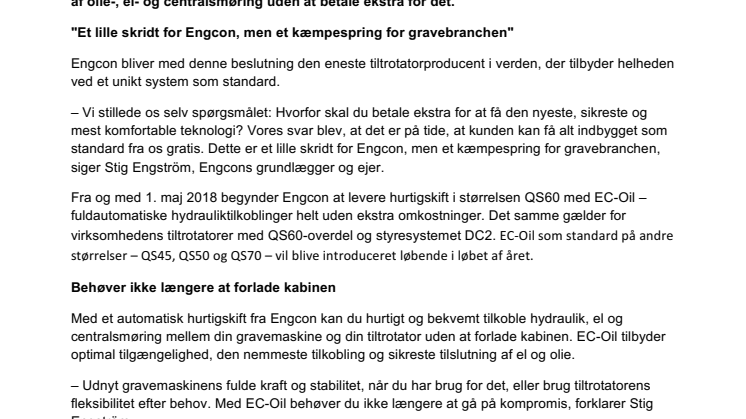 Automatisk hurtigskift bliver Engcons nye standard 