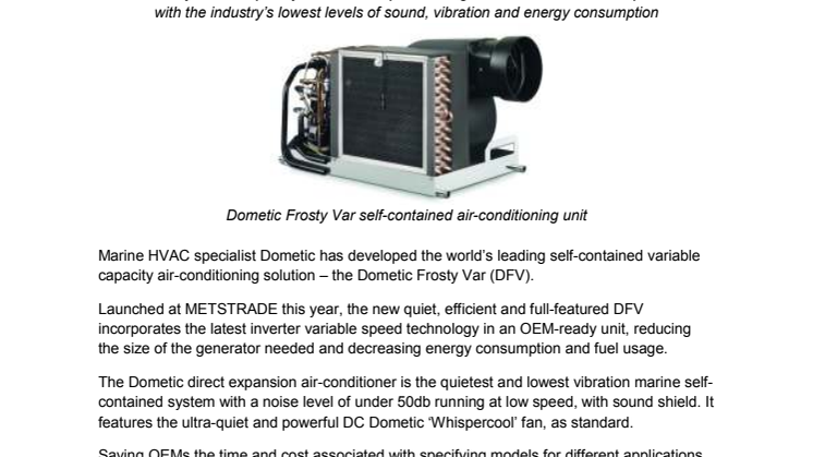 HVAC Specialist Launches Dometic Frosty Var -  The World’s Leading Self-Contained Variable Capacity Air-Conditioning Solution