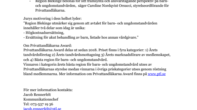 Region Blekinge – Årets bästa region för barn- och ungdomstandvård