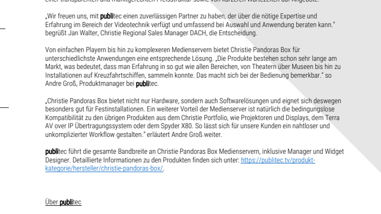 publitec wird Premium Distributor für Christie Pandoras Box in Deutschland
