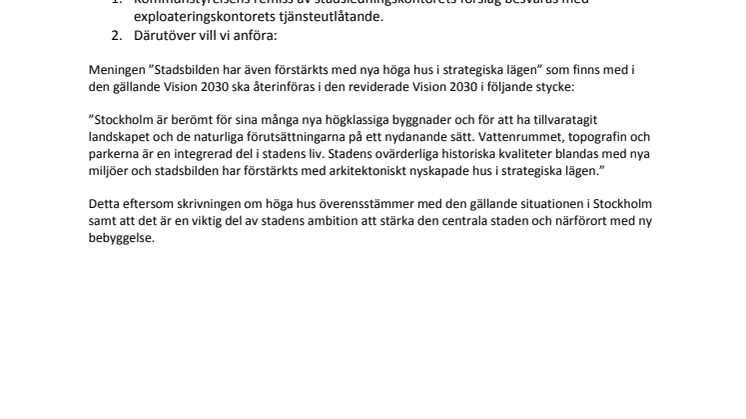 Förslag till beslut, höga hus