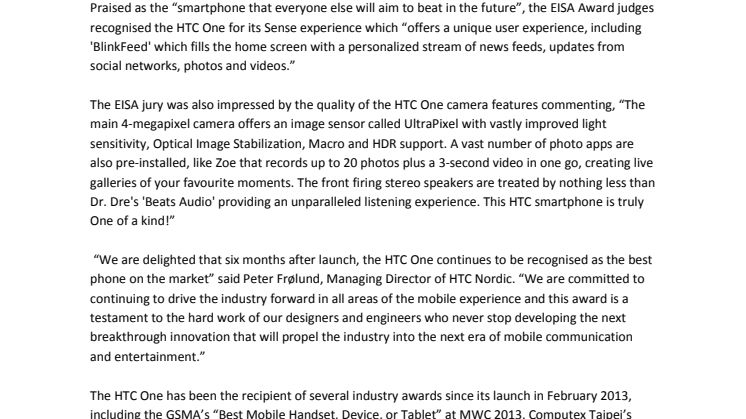 HTC ONE NAMED “BEST EUROPEAN ADVANCED SMARTPHONE 2013 – 2014”