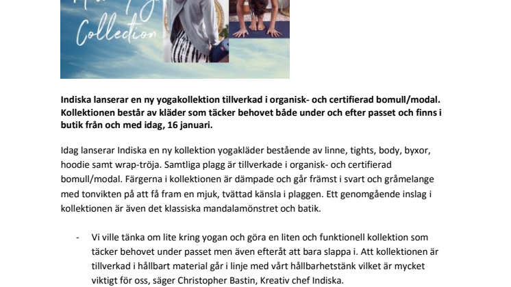 Indiska lanserar yogakollektion i hållbart material