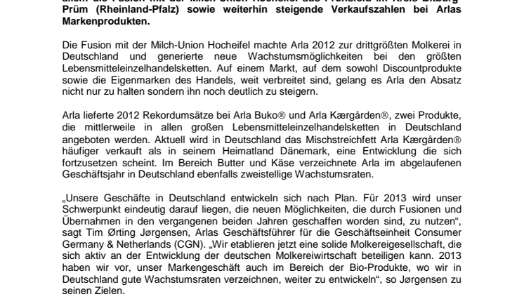 Arla Foods Geschäftsergebnis Deutschland und Niederlände