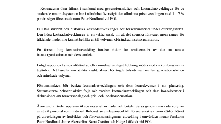 Pressmeddelande: Mindre försvarsmateriel för pengarna