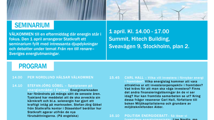 Kärnkraft och framtidens energiutmaningar – Statkraft bjuder in till energipolitisk debatt inför valen