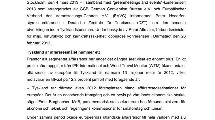 Reselandet Tyskland ledande inom affärs- och kulturresor för européer