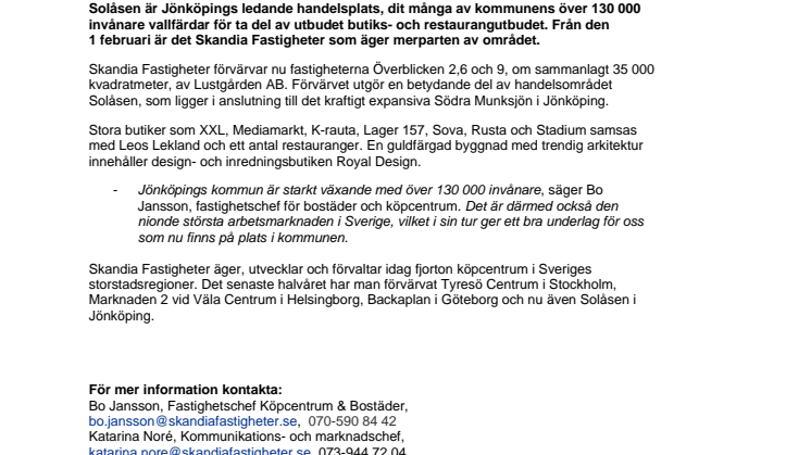 Skandia Fastigheter köper del av Solåsens handelsplats 