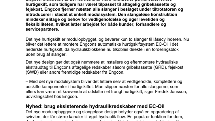 Engcon giver gravemaskinen endnu flere funktioner, når det smarte hurtigskift bliver endnu smartere