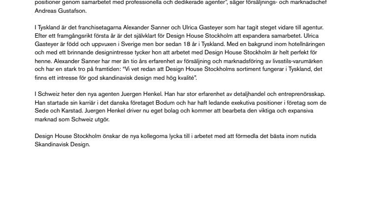 Design House Stockholm strengthens its positions in Germany and Switzerland