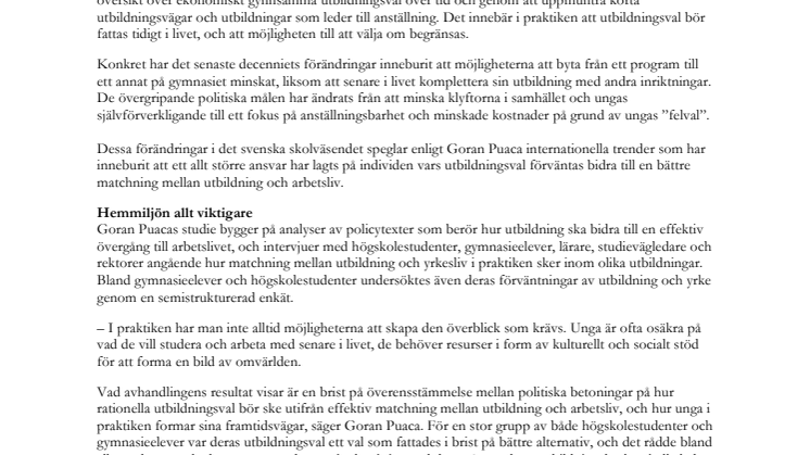 Tidiga utbildningsval skapar problem för unga