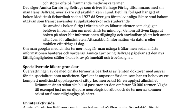Sveriges första medicinska ordbok på nätet