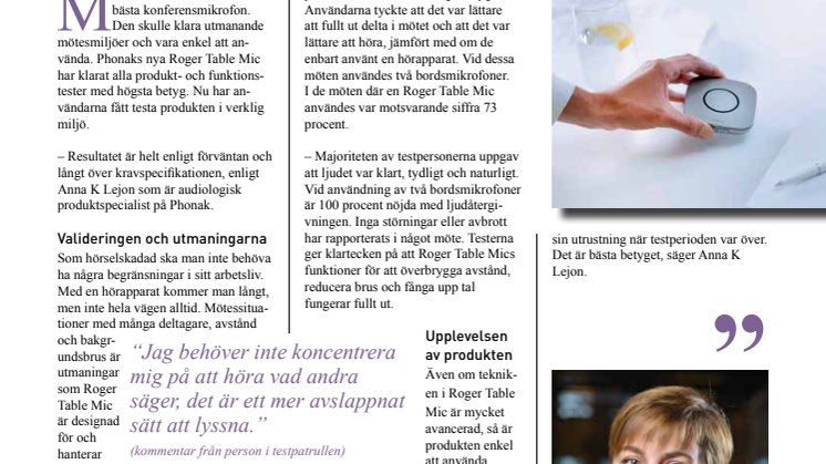 Roger Table Mic i användartest: 100 procent upplever att ljudet är klart, tydligt och naturligt